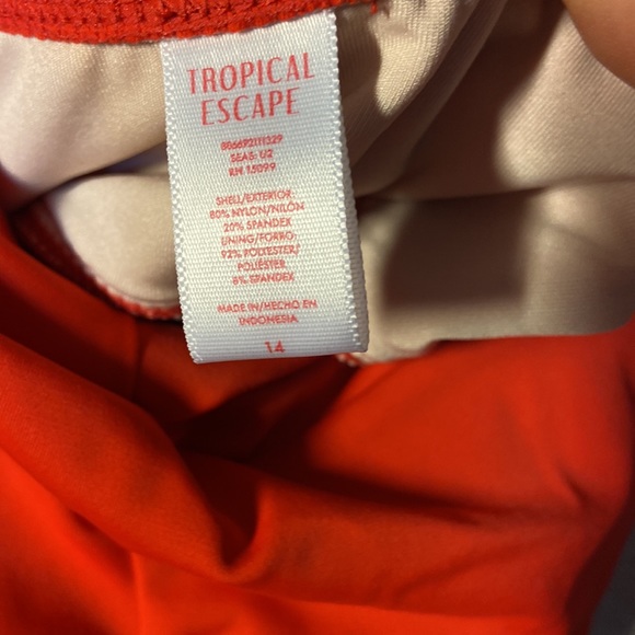 Tropical Escape Red Halter Swim-Suit, Size 14 - Picture 4 of 4